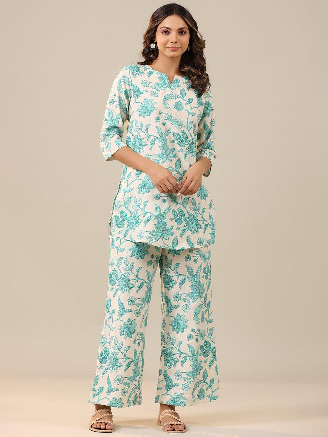 jisora floral printed pure cotton straight kurti with palazzos