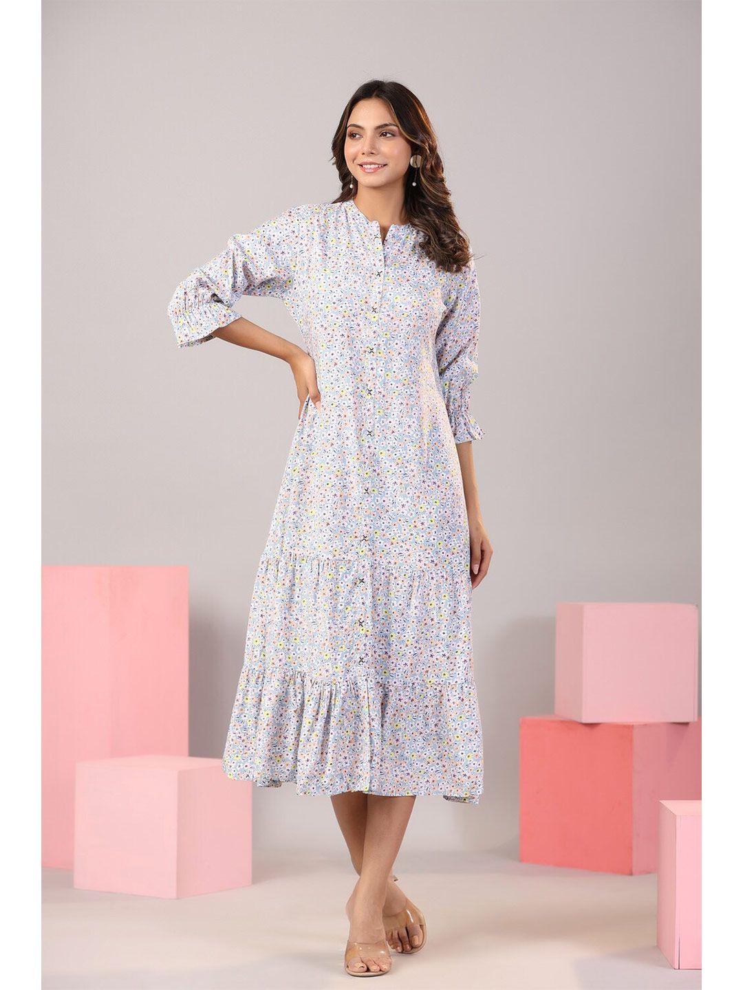 jisora floral printed tiered cotton a-line midi dress
