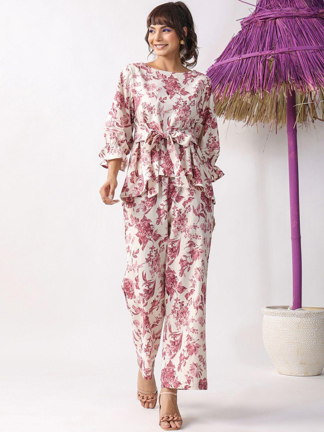 jisora floral printed top with trousers co-ords