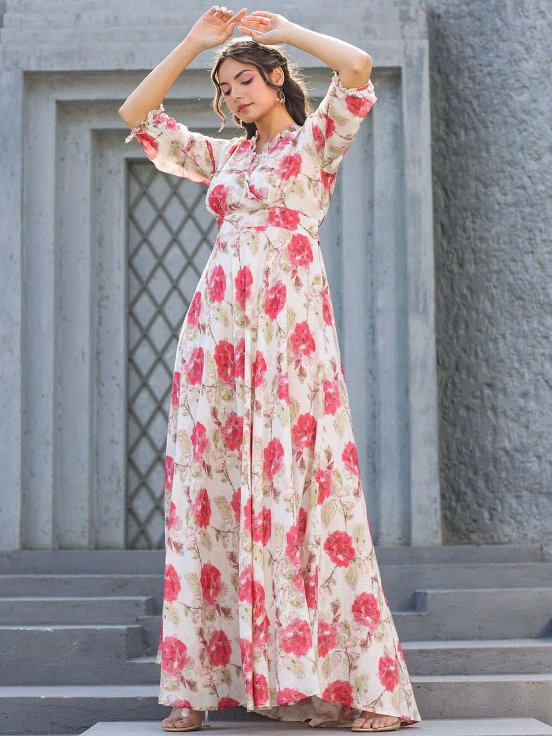 jisora floral printed v- neck fit & flare maxi dress