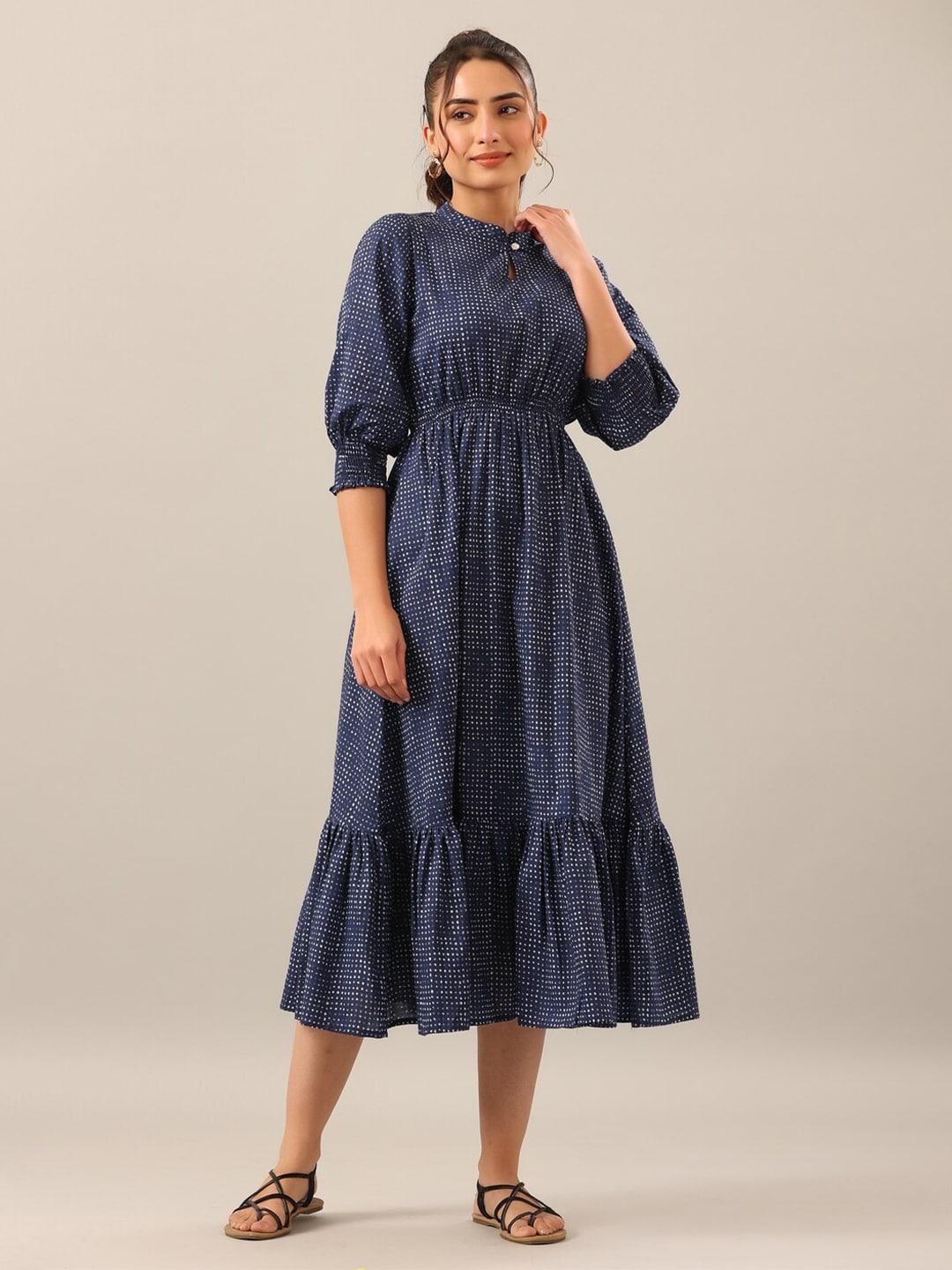 jisora polka dots printed cotton fit and flare midi dress