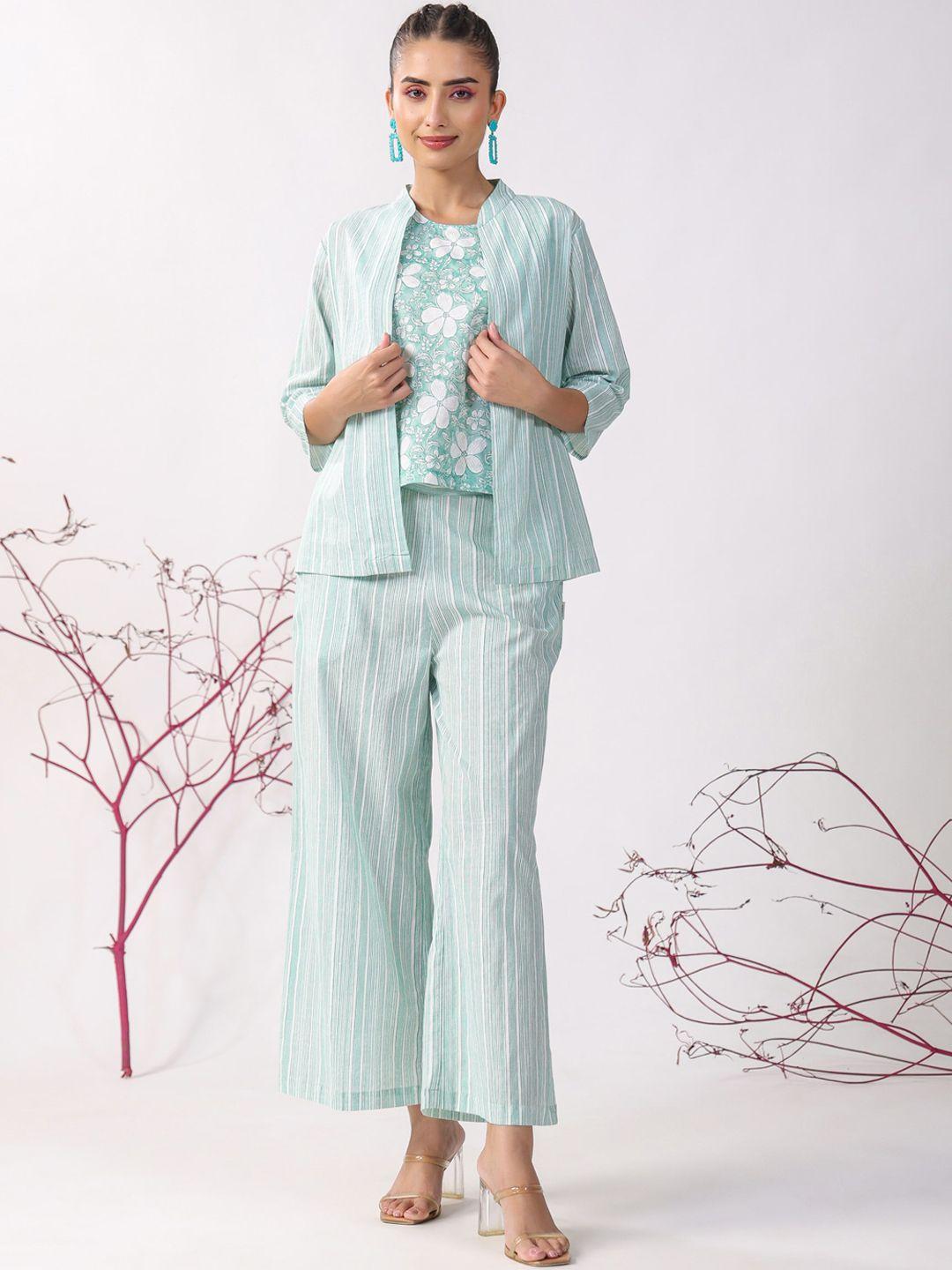jisora pure cotton printed top and trousers with shrug co-ords