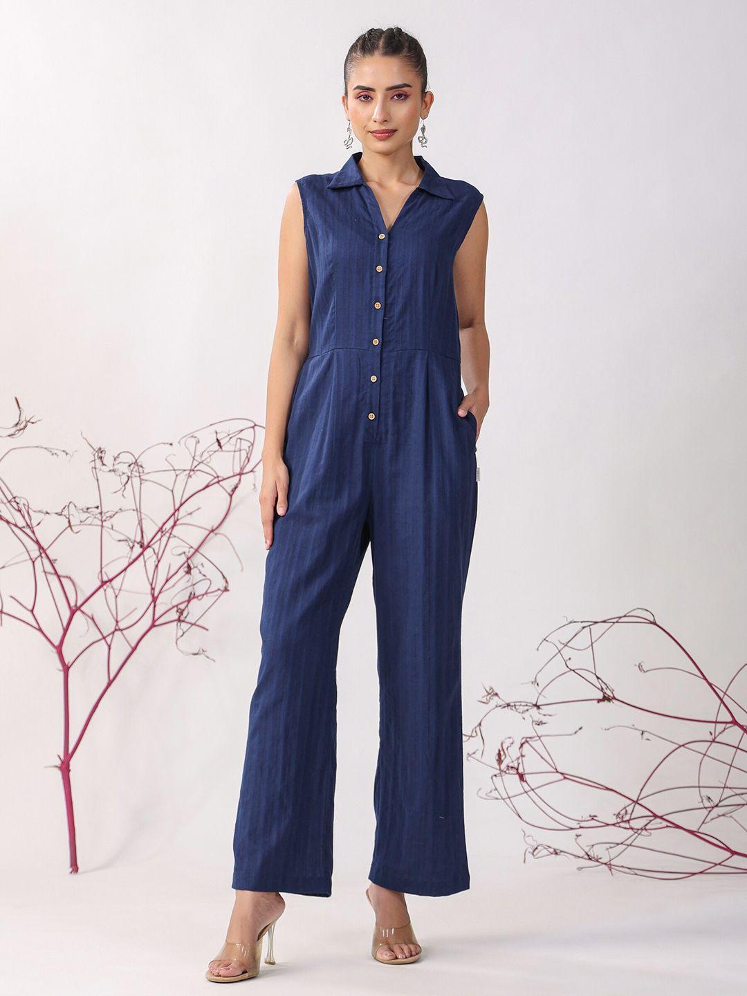 jisora spread collar gathers cotton basic jumpsuit