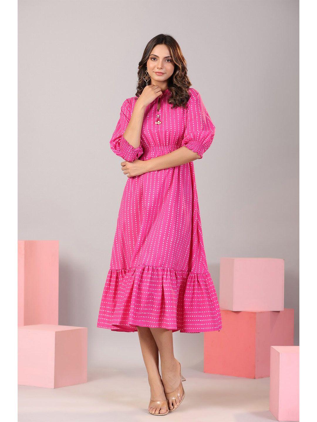 jisora striped cuffed sleeves cotton fit & flare midi dress