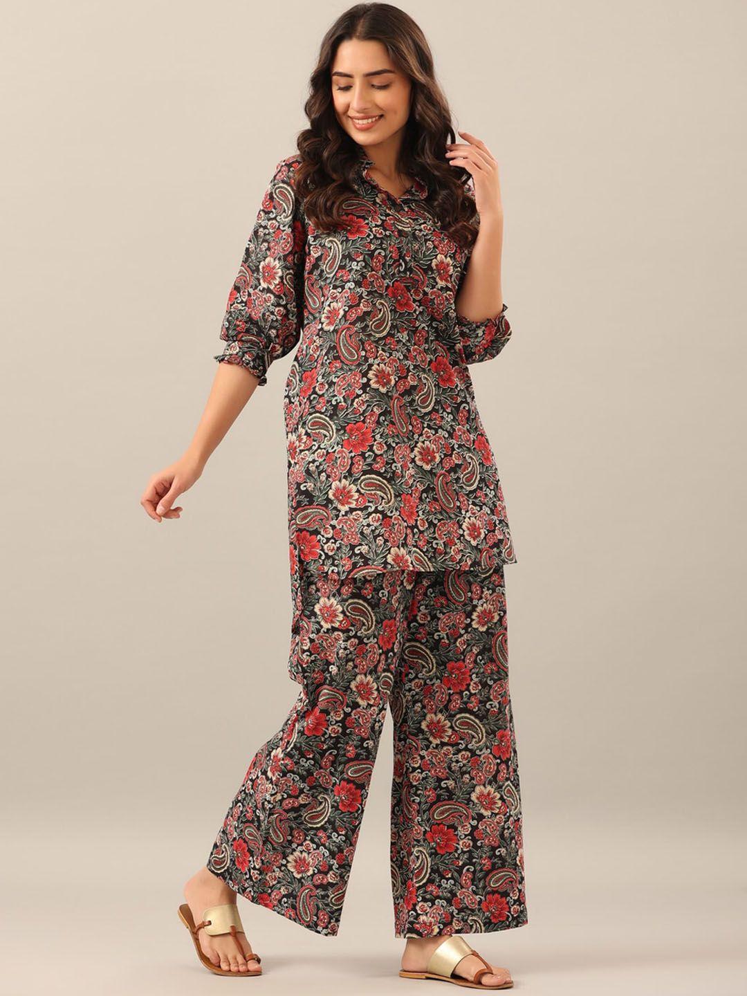 jisora women 2 pieces floral printed pure cotton night suit