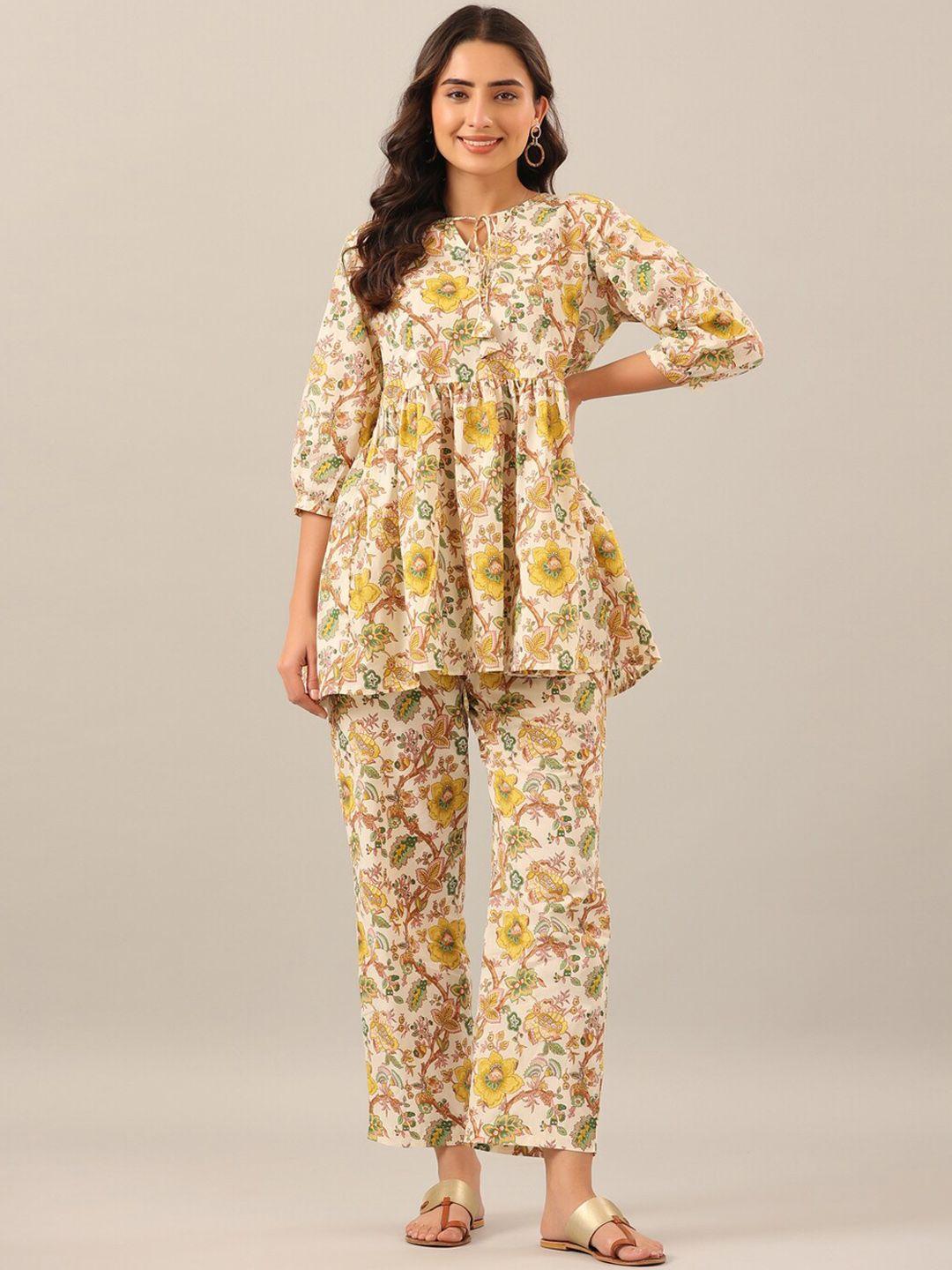 jisora women 2 pieces floral printed pure cotton night suit