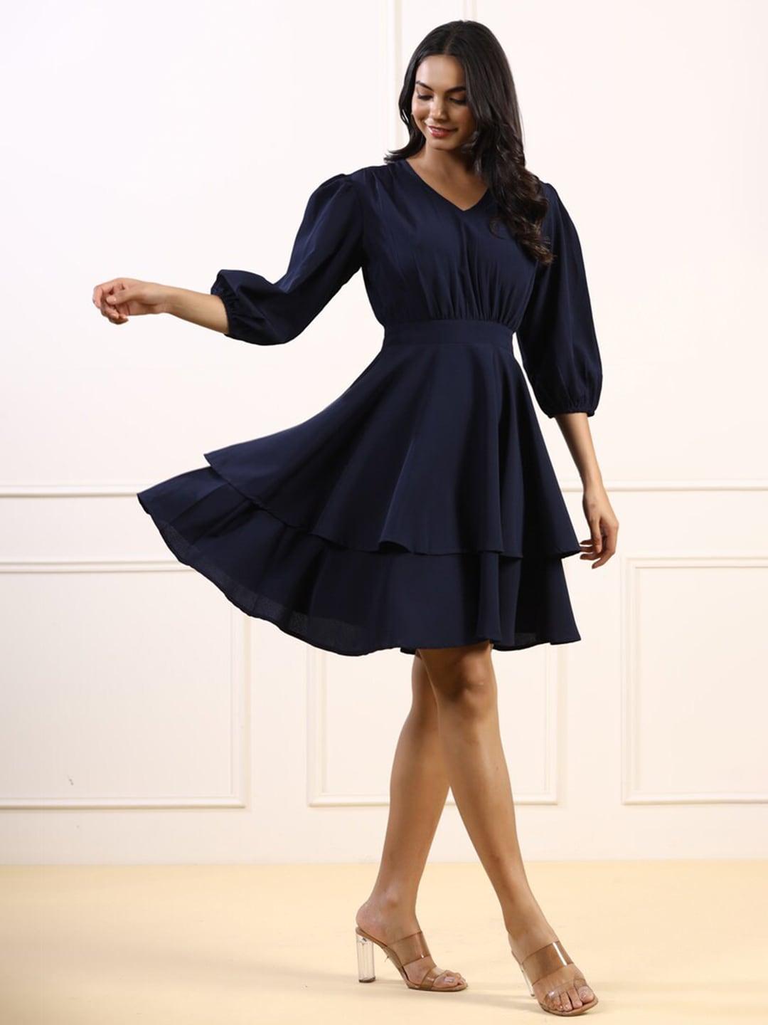 jisora women navy blue solid dress