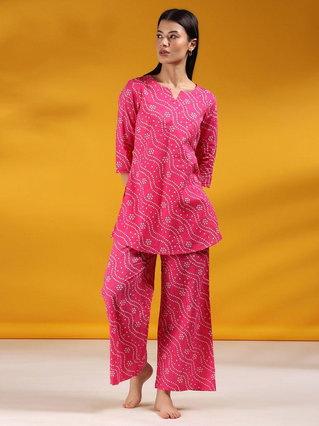 jisora women pink & white printed night suit
