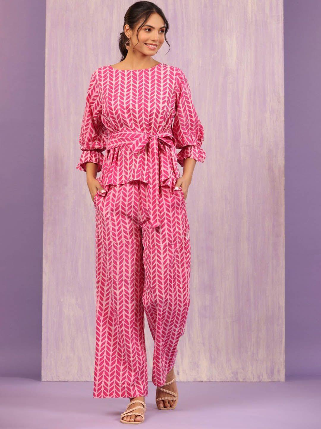 jisora women pink printed pure cotton co-ords set