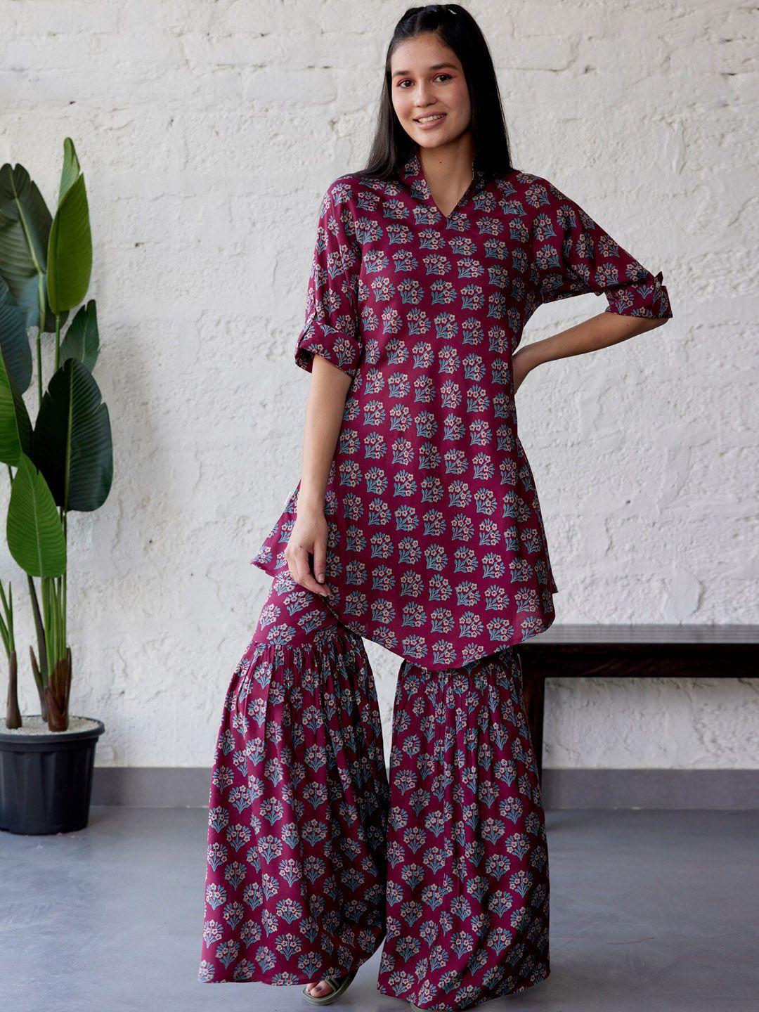 jisora women printed silk tunic & palazzo co-ords set