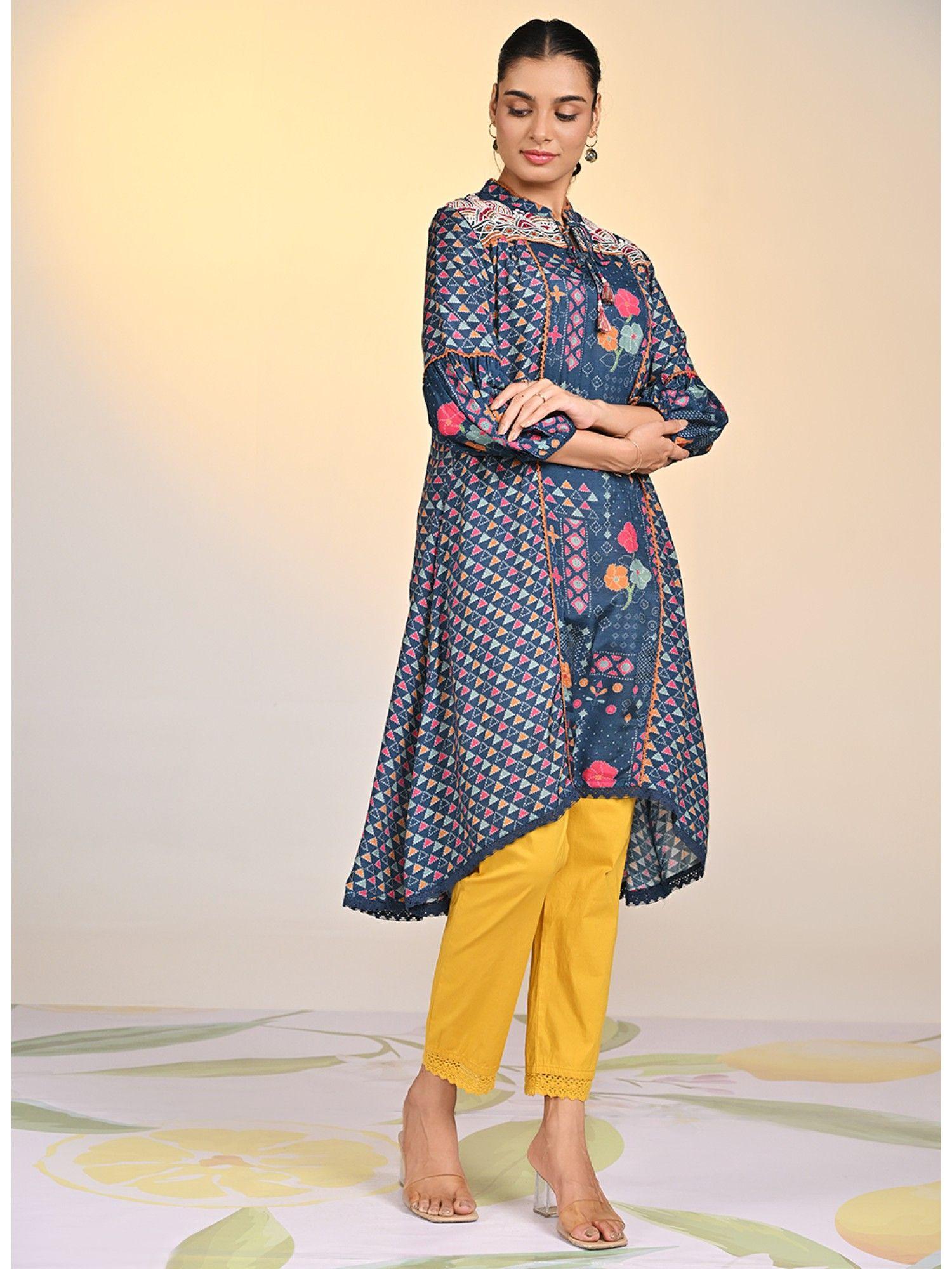 jiya blue printed kurta for women