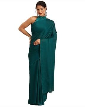 jj's solid plain satin georgette saree: luxurious fabric with heavy designer zari embroidery, perfect for parties and formal events saree