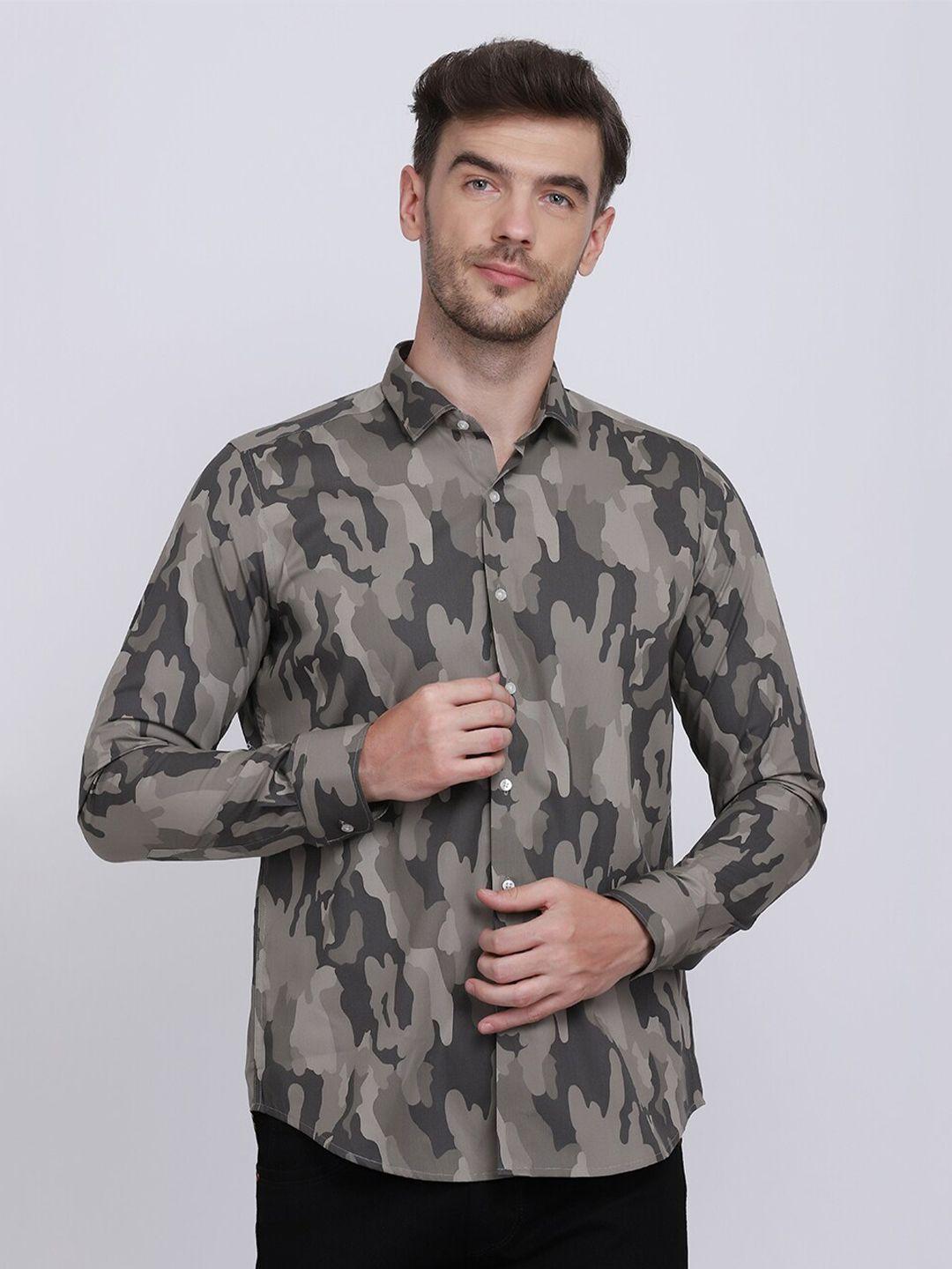 jjaagg t men green printed casual pure cotton shirt