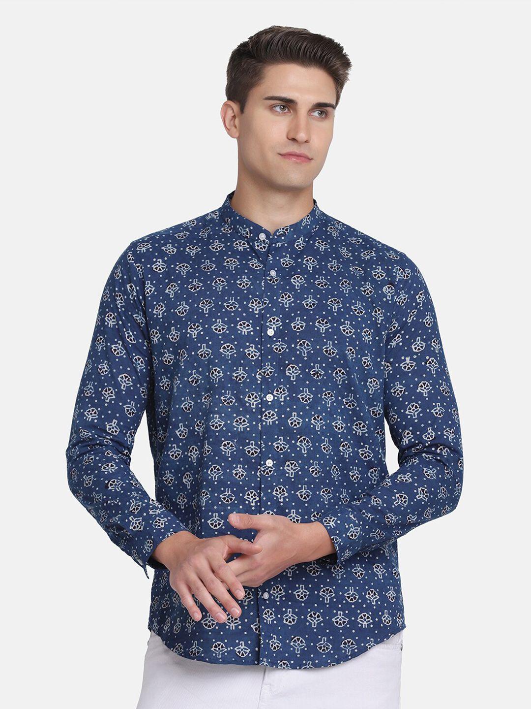 jjaagg t men navy blue comfort printed casual shirt