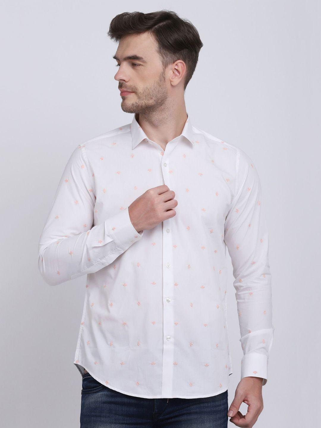 jjaagg t men white classic printed pure cotton casual shirt