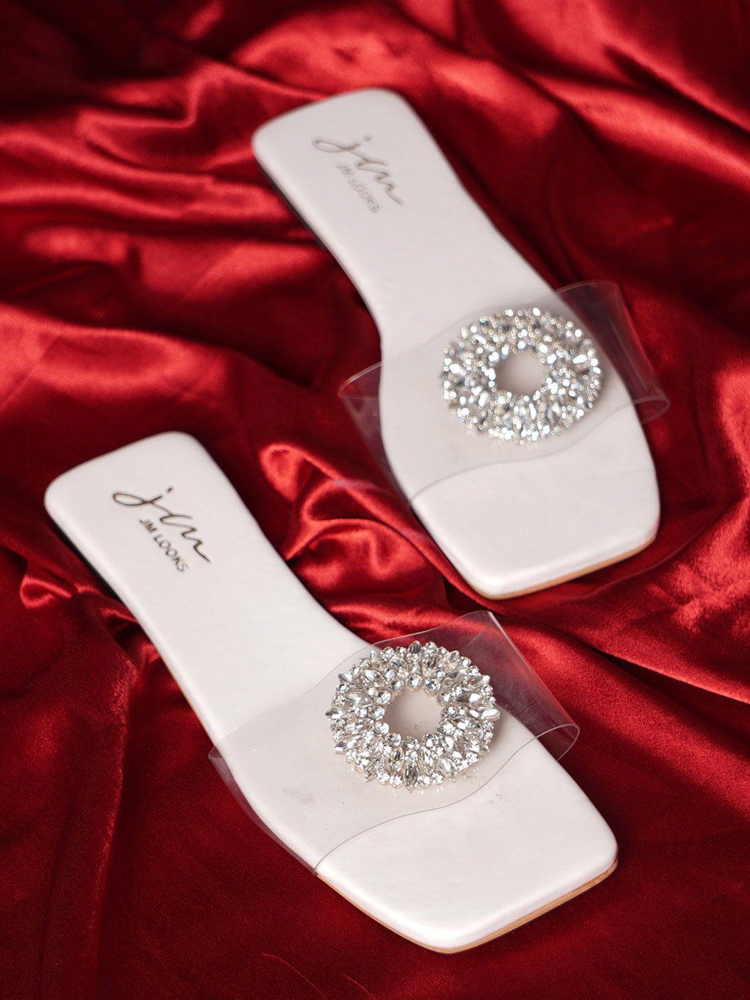 jm looks embellished open toe flats