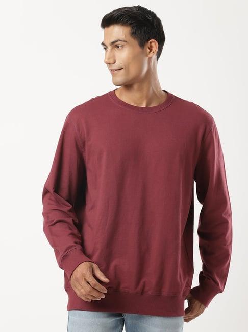 jockey 2716 maroon super combed cotton french terry sweatshirt with ribbed cuffs