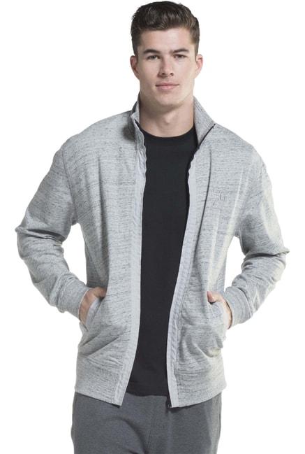 jockey 2730 grey super combed cotton french terry jacket with ribbed cuffs & convenient side pocket