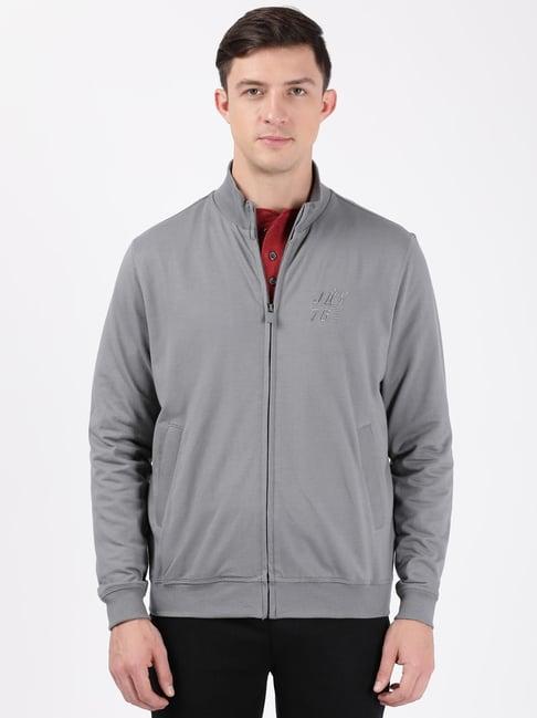 jockey 2730 light grey combed cotton french terry jacket with ribbed cuffs & convenient side pocket