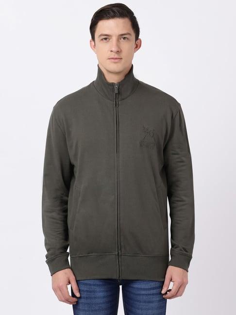 jockey 2730 olive combed cotton french terry jacket with ribbed cuffs & convenient side pocket