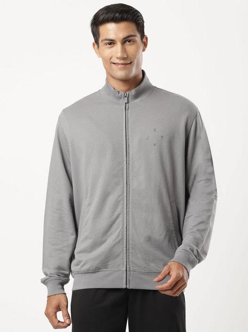 jockey 2730 smoke grey combed cotton french terry jacket with ribbed cuffs & convenient side pocket