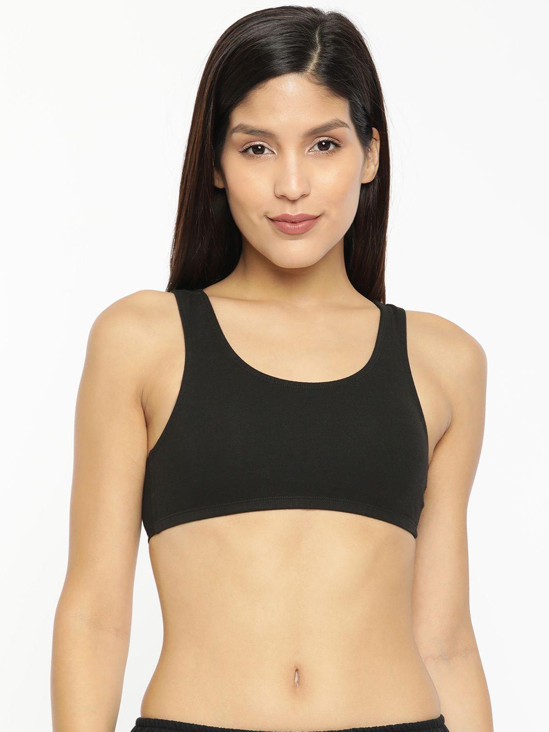 jockey black solid non-wired non padded sports bra 1582-0105