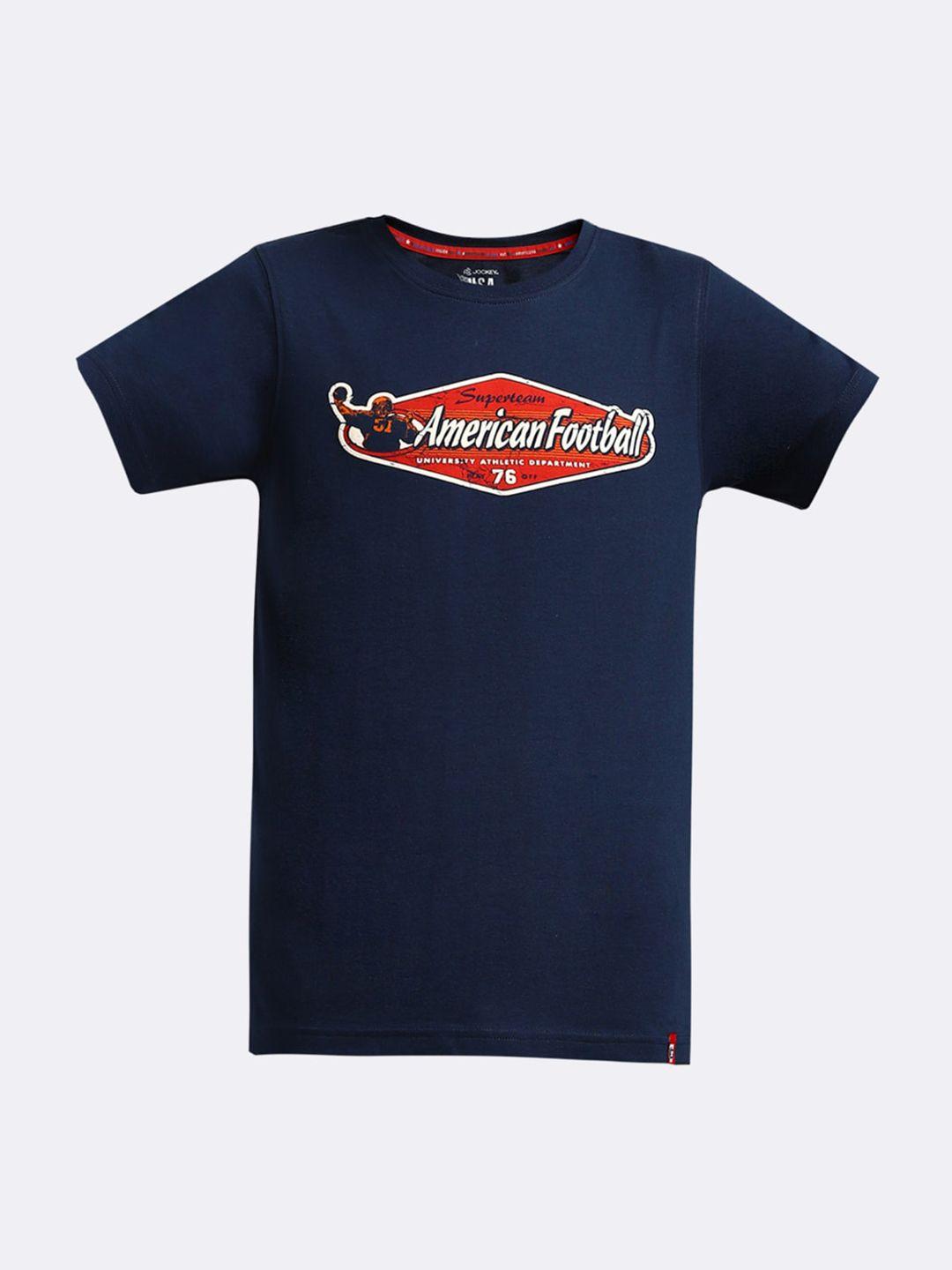 jockey boys blue typography printed cotton t-shirt