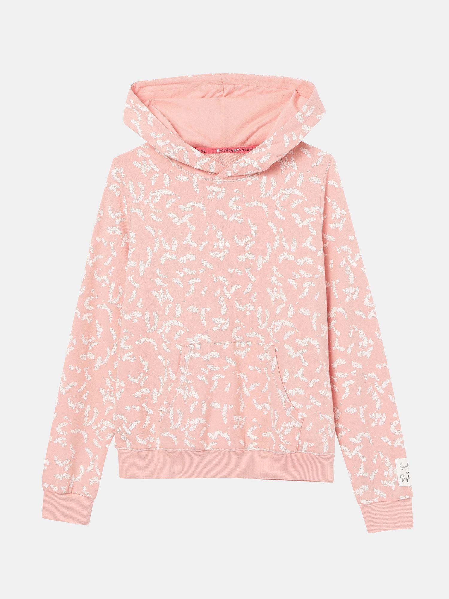 jockey cg26 cotton rich printed hoodie sweatshirt for girls with ribbed cuffs-multi-color