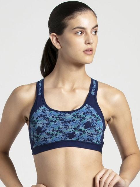jockey imperial blue non wired padded sports bra - 1380 (prints may vary)