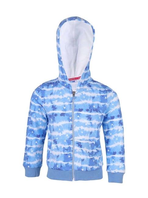 jockey kids blue & white cotton printed hoodie