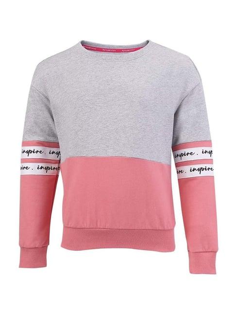 jockey kids grey & pink cotton color block full sleeves sweatshirt