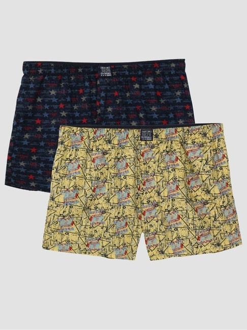 jockey-kids-navy-&-yellow-cotton-printed-shorts-(pack-of-2)---assorted