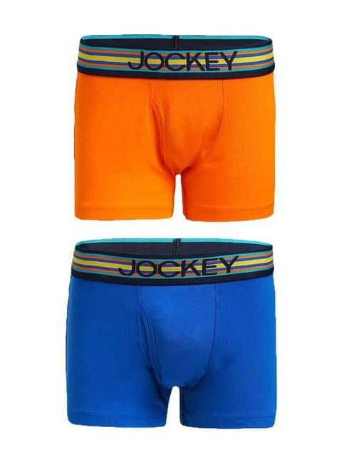 jockey kids orange & blue solid pb06 trunks (pack of 2)