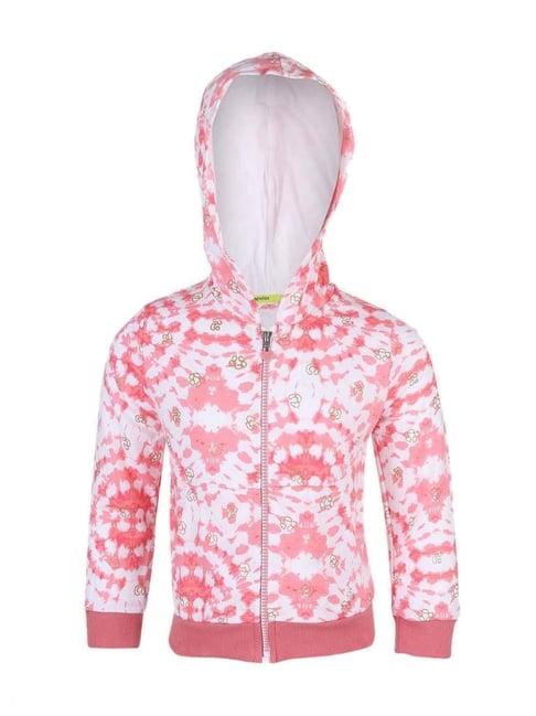 jockey kids pink & white cotton printed hoodie