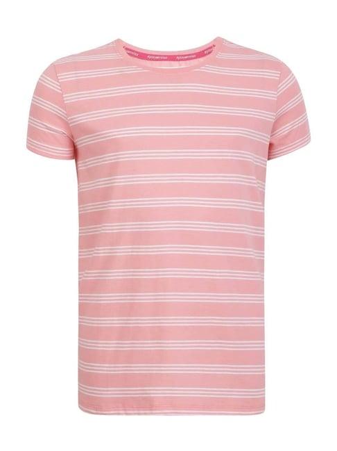jockey kids pink & white cotton striped t-shirt