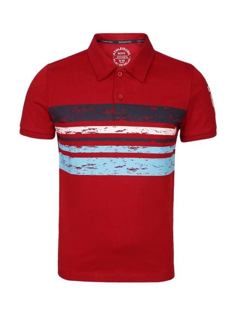 jockey kids red & blue cotton printed polo t-shirt