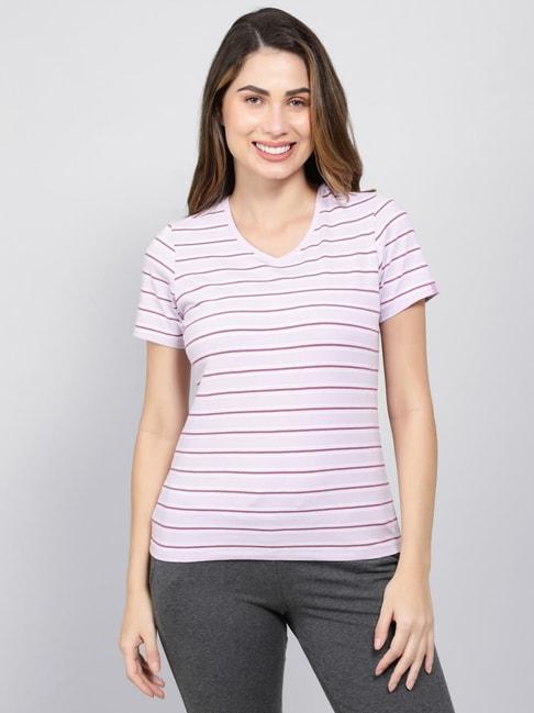 jockey lilac cotton striped sports t-shirt