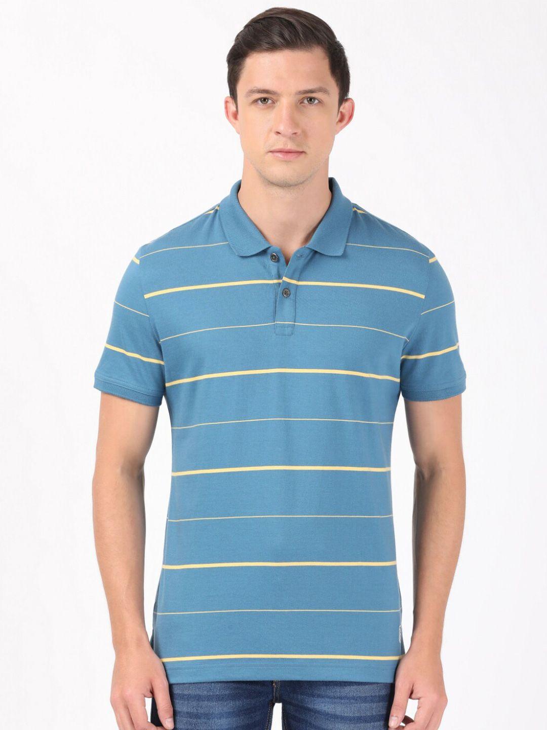 jockey men blue striped polo collar t-shirt