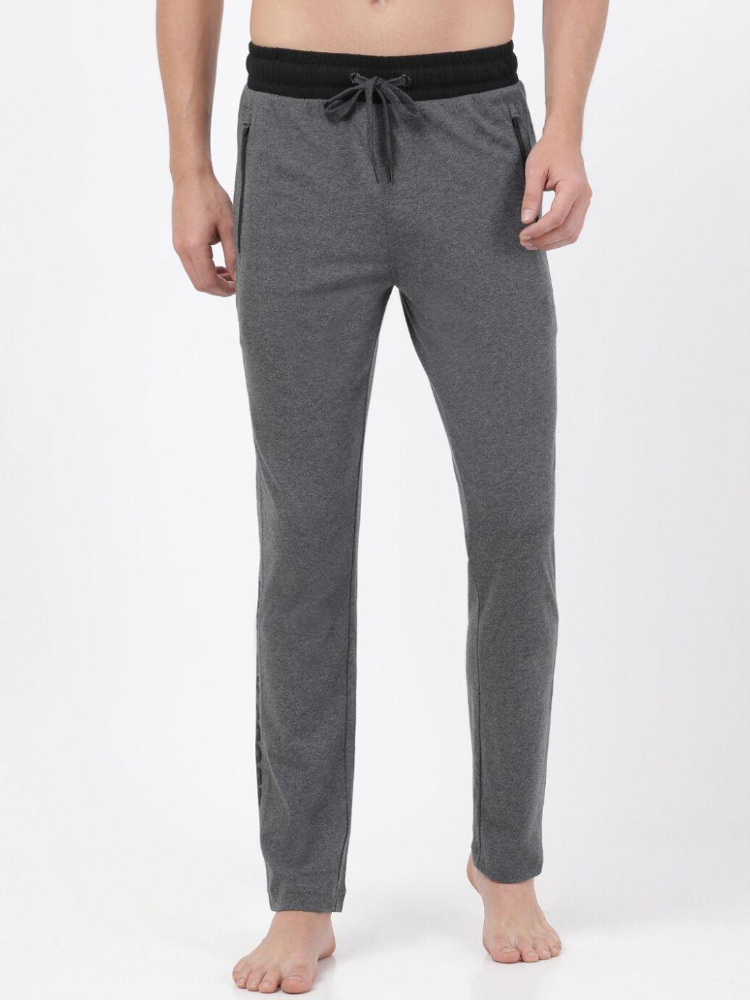 jockey men grey solid slim-fit cotton track pants