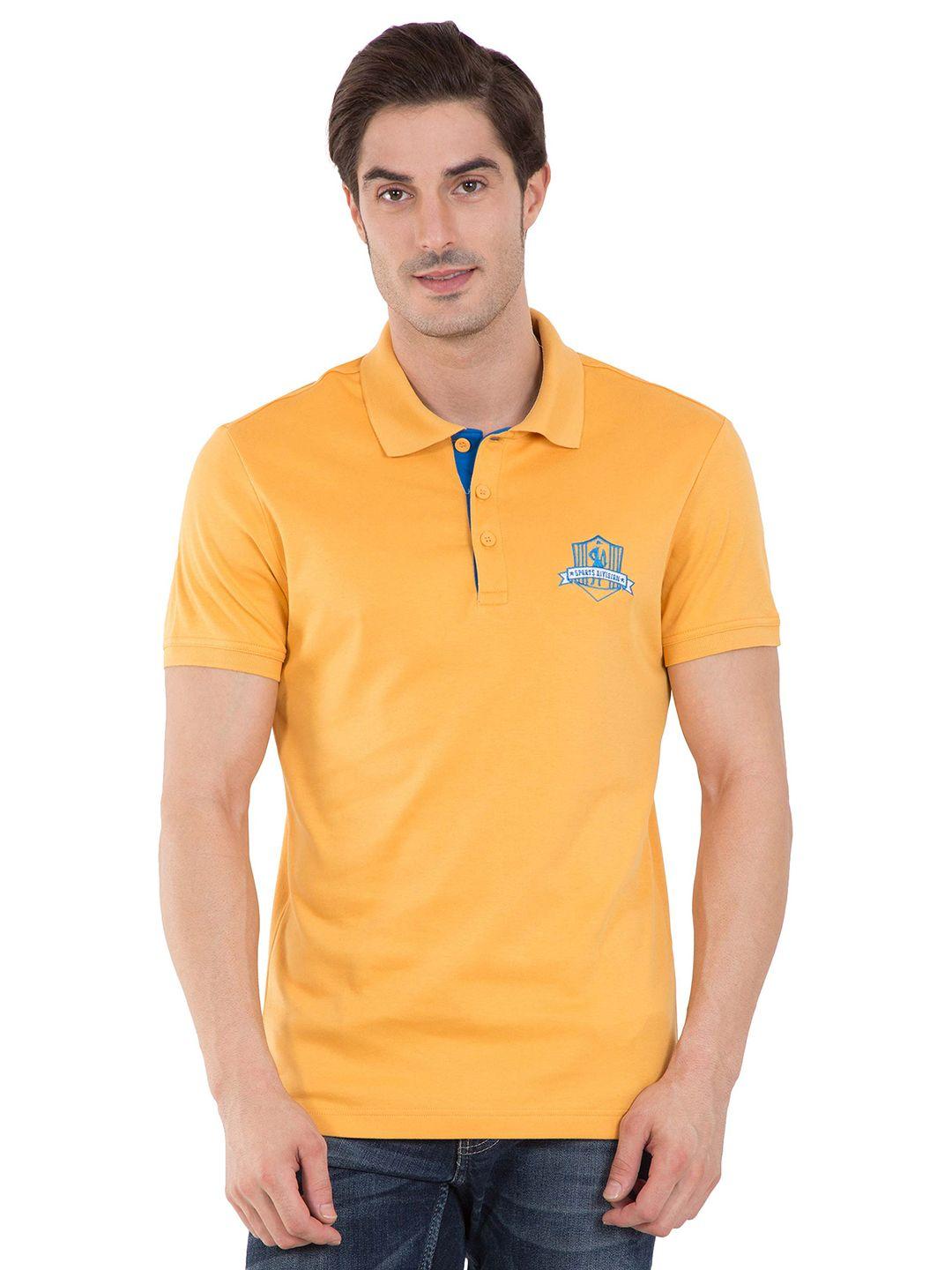 jockey men mustard yellow solid polo collar t-shirt