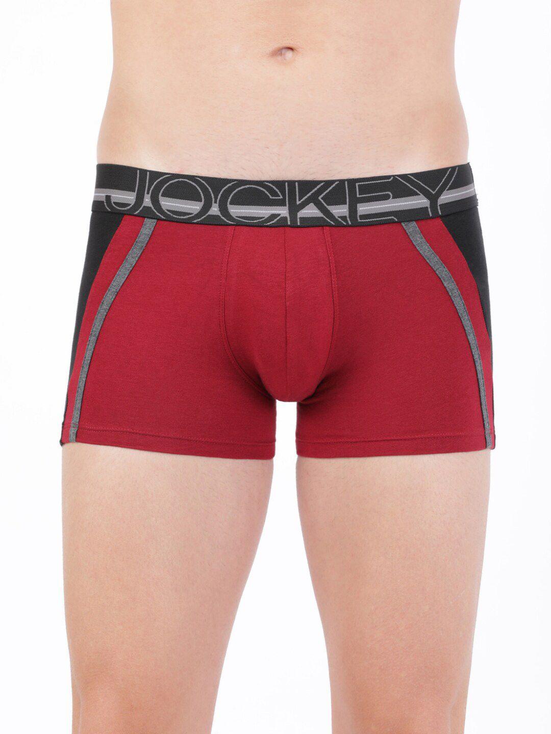 jockey men red & black colourblocked trunks us21-0105