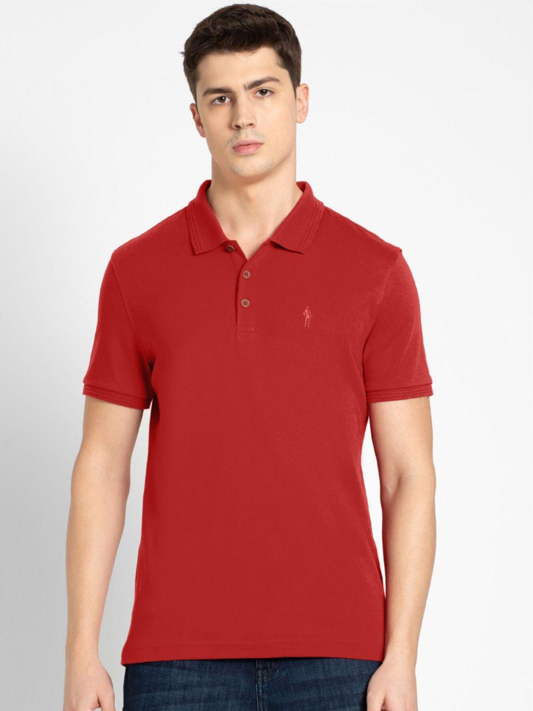 jockey men red polo collar cotton regular fit t-shirt