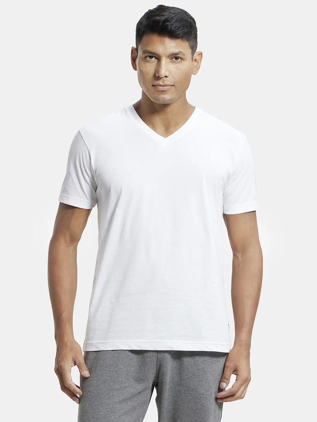 jockey men white solid modern fit v-neck lounge t-shirt