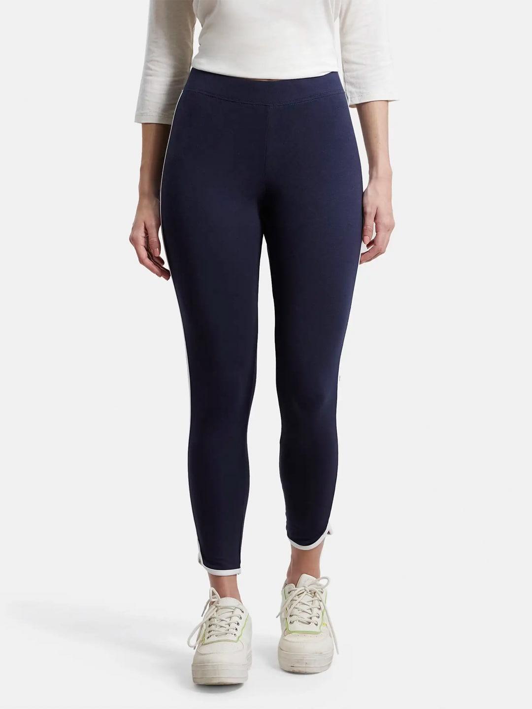 jockey navy blue solid cropped slim fit winter yoga pant
