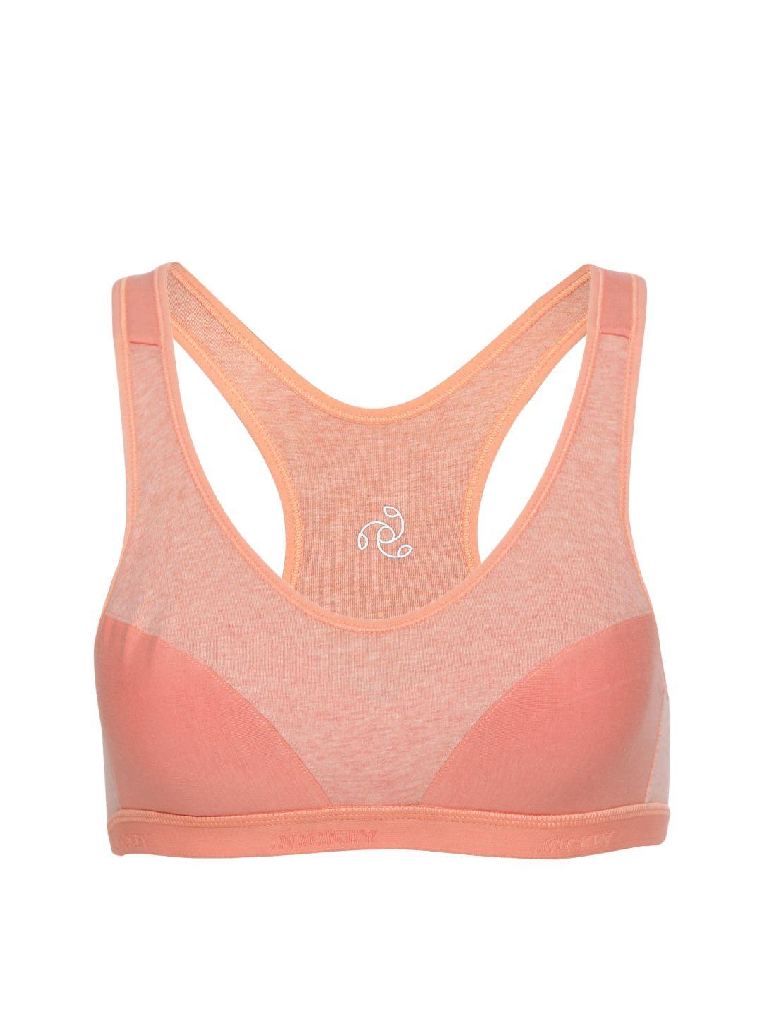jockey peach-coloured solid non-wired lightly padded sports bra