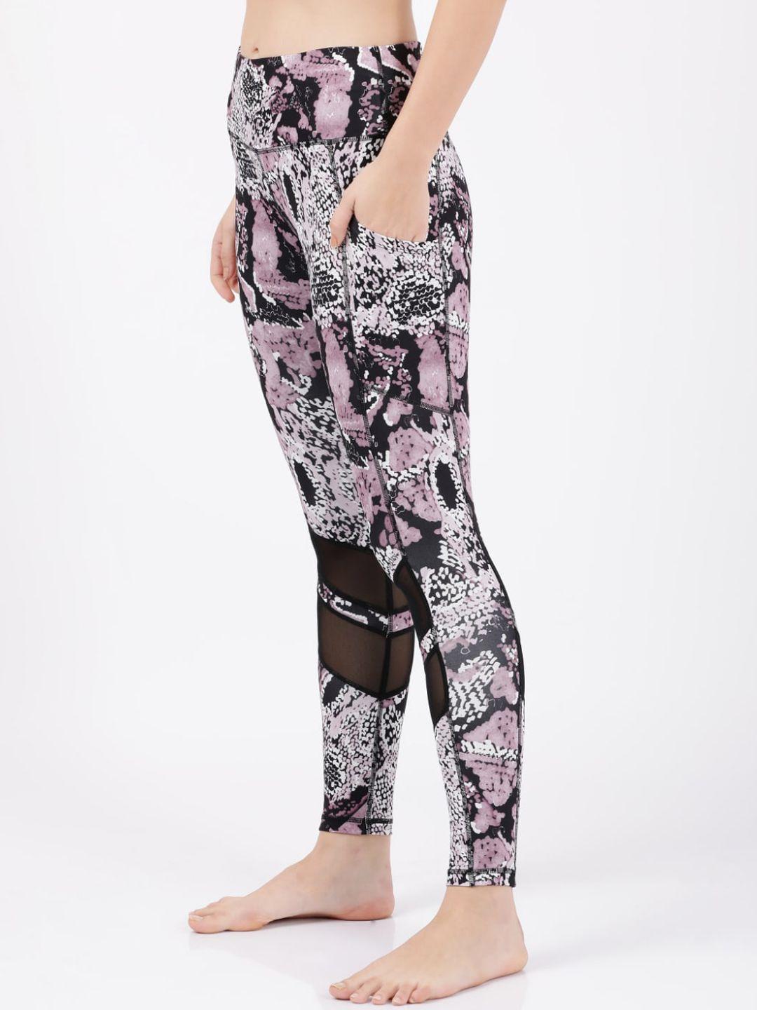 jockey pink & black floral print ankle length staydry slim fit winter yoga pant