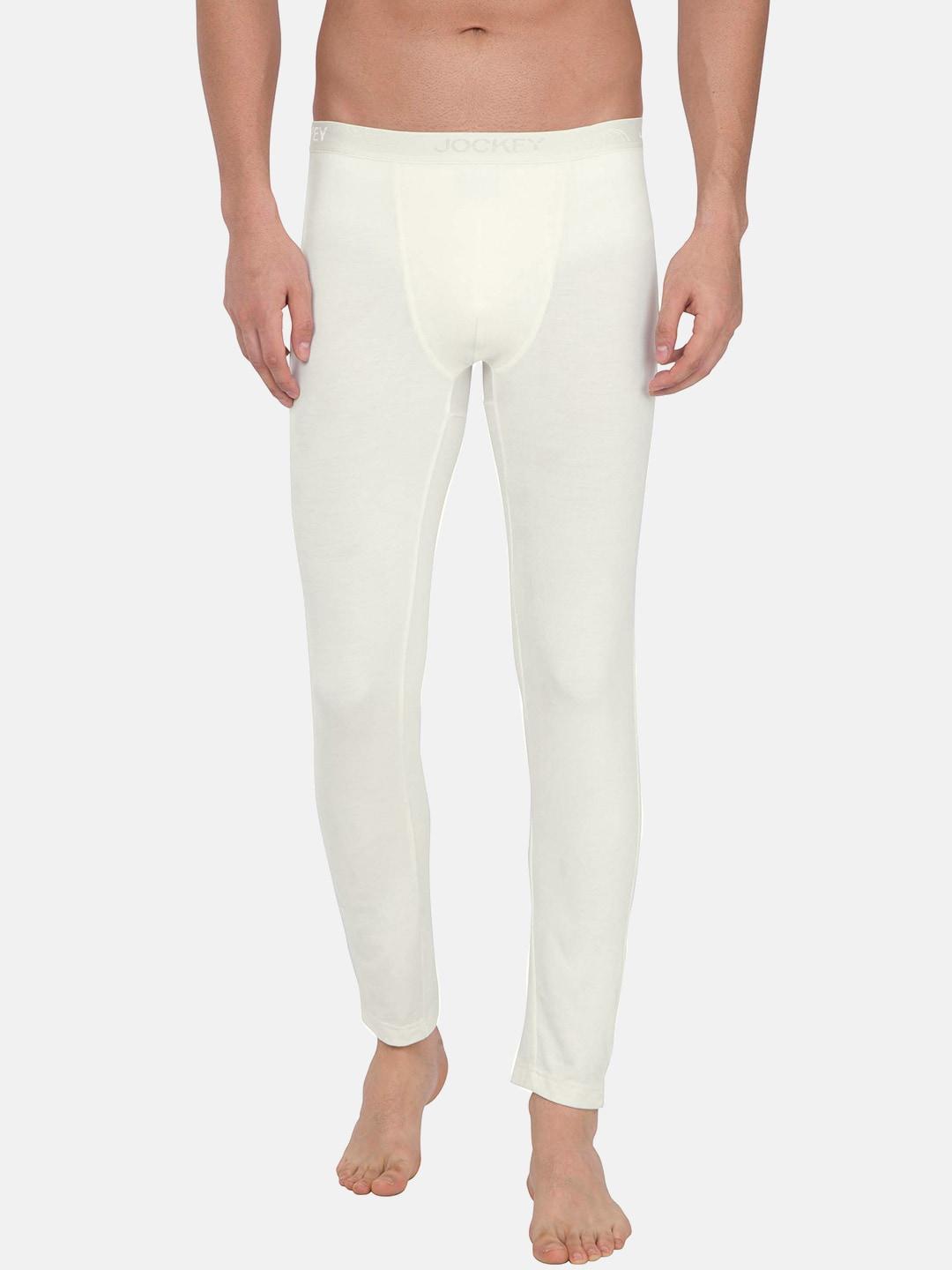 jockey thermals men cream-coloured solid thermal bottoms 2622-0105
