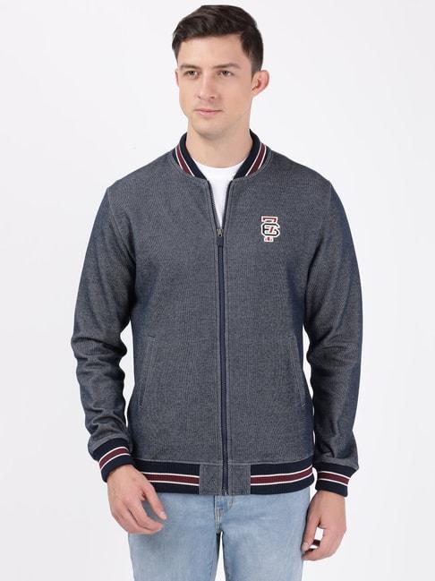 jockey um35 blue super combed cotton rib jacket with ribbed cuffs & convenient side pocket