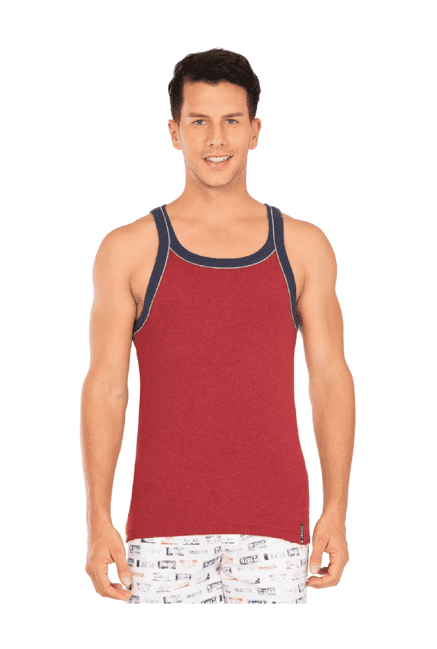 jockey us54 red gym vest with back panel graphic print (shoulder strap color may vary)