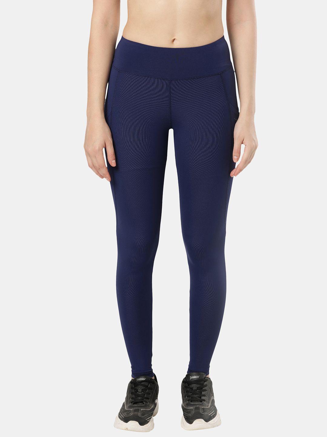 jockey women navy blue solid ankle length tights